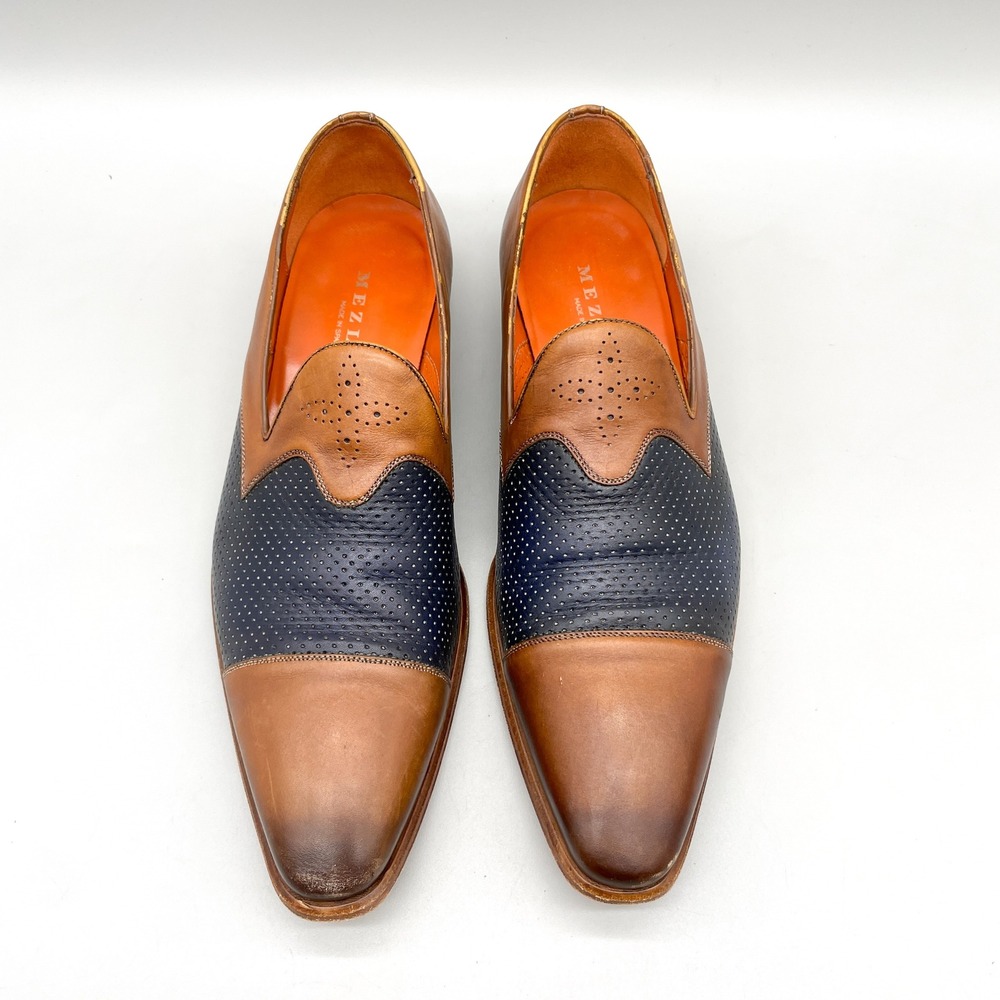 Mezlan Mens 11M Rora Two Tone Loafers Blue Brown Leather Preppy Wedding Classic